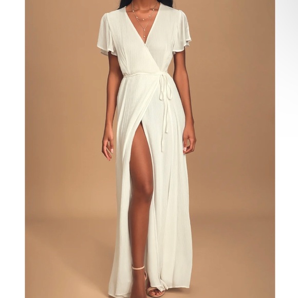 Lulus - White Wrap Dress - L - Picture 1 of 4